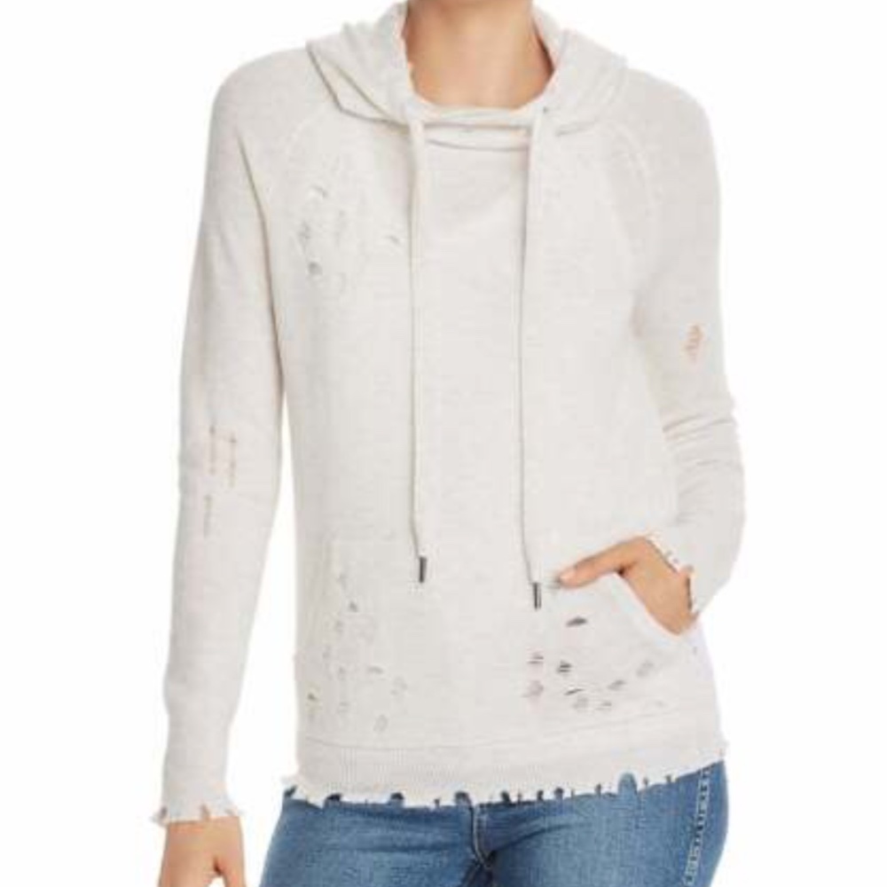 Aqua light gray cashmere hooded sweater